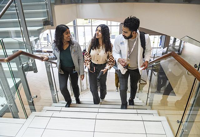 Students walking up a set of stairs